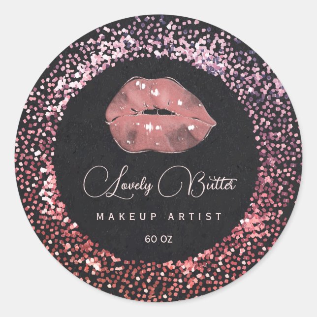 Rose Gold Lips Makeup Artist Circle Boutique Logo Runder Aufkleber (Vorderseite)