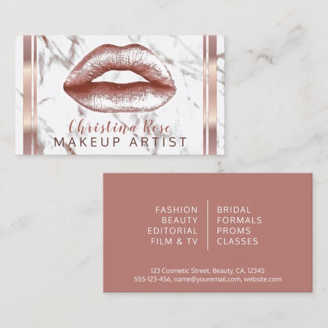 Rose Gold Lips Marmor Makeup Künstler Kosmetologe Visitenkarte (Vorne/Hinten)