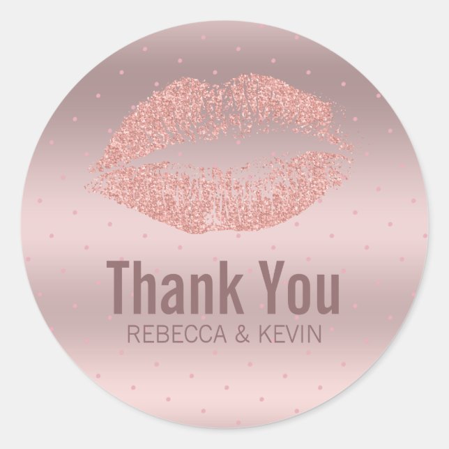 Rose-Gold Lips & Metallic Hintergrund Vielen Dank Runder Aufkleber (Vorderseite)