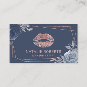 Rose Gold Lips Navy Floral Geometric Makeup Artist Visitenkarte