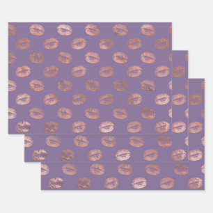 Rose Gold Lips und Lila Geschenkpapier Set