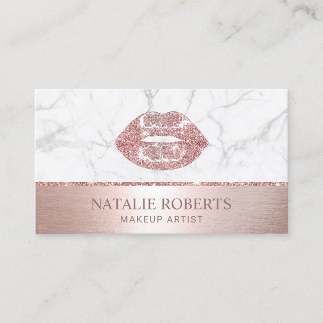 Rose Gold Lips Weißer Marmor Makeup Künstlersalon Visitenkarte (Vorderseite)