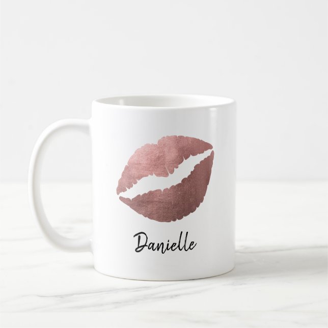 Rose Gold Lipstick Kiss Print Kaffeetasse (Links)