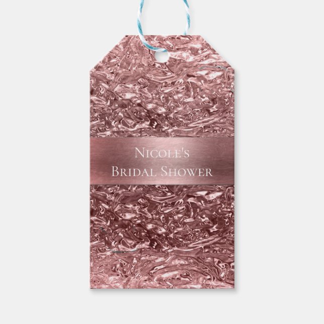 Rose Gold Liquid Chrome Metallic Chic Gastgeschenk Geschenkanhänger (Vorderseite)