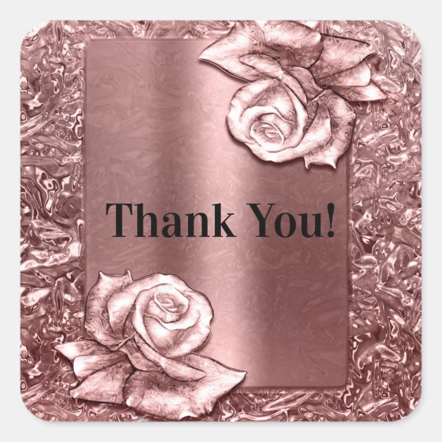 Rose Gold Liquid Chrome Metallic Chic Gastgeschenk Quadratischer Aufkleber (Vorderseite)