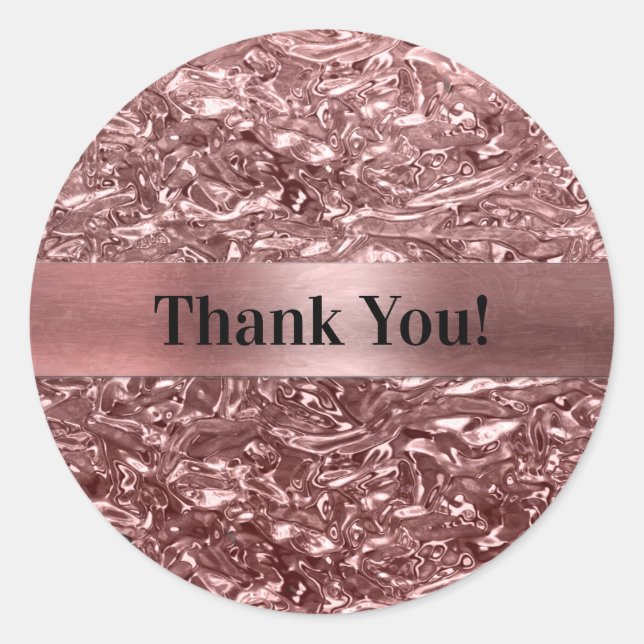 Rose Gold Liquid Chrome Metallic Chic Gastgeschenk Runder Aufkleber (Vorderseite)
