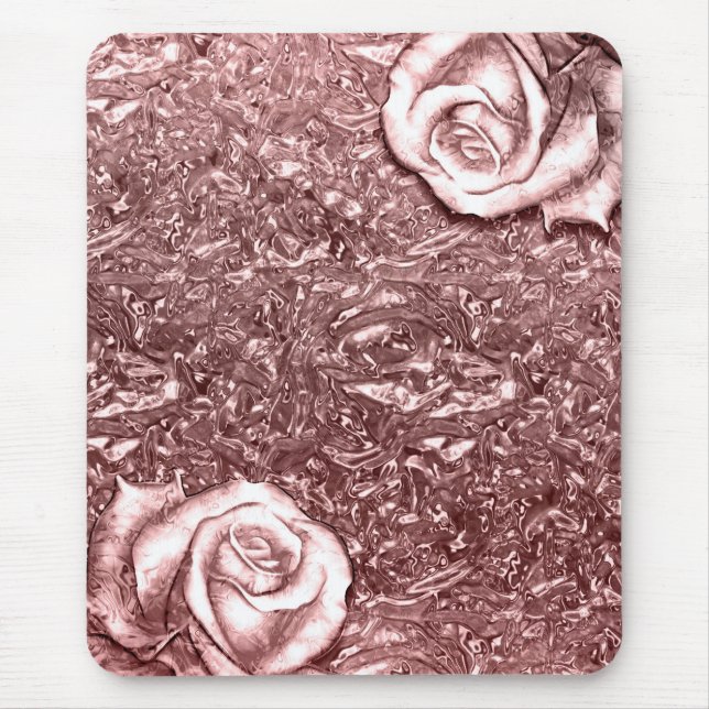 Rose Gold Liquid Chrome Metallic Chic Glam Floral Mousepad (Vorne)