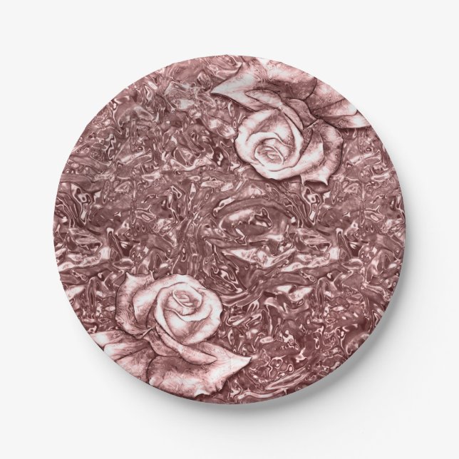 Rose Gold Liquid Chrome Metallic Chic Glam Party Pappteller (Vorderseite)