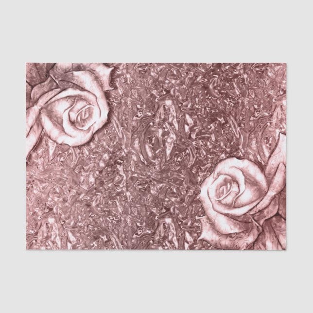 Rose Gold Liquid Chrome Metallic Floral Glam Party Seidenpapier (Vorderseite)
