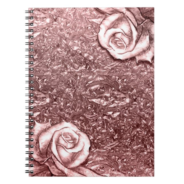 Rose Gold Liquid Chrome Metallic Floral Rose Notizblock (Vorderseite)