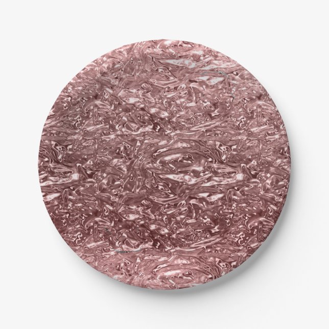 Rose Gold Liquid Chrome Metallic Glam Party Pappteller (Vorderseite)