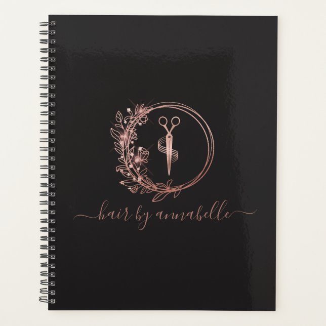 Rose Gold Logo Haarstylist Ernennung Planer (Vorderseite)