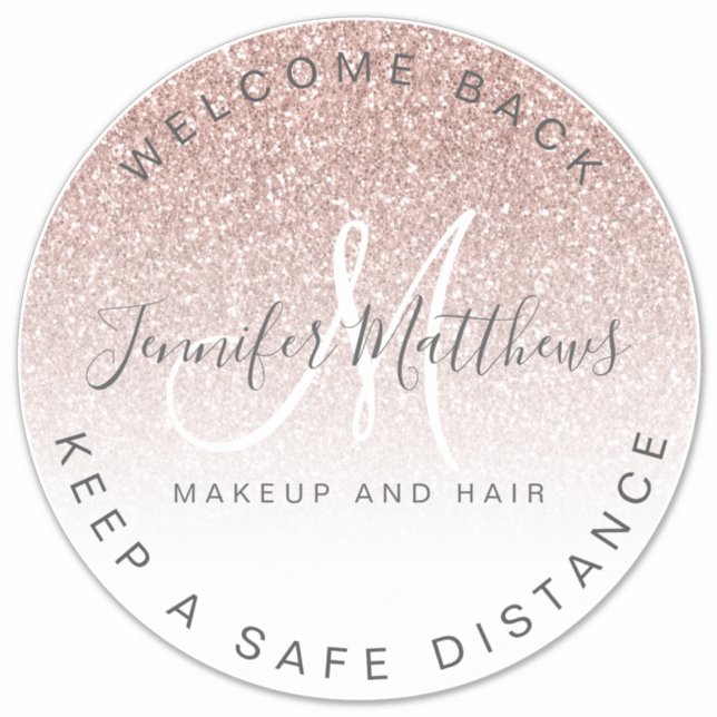 Rose Gold Logo Salon COVID Sicherheit soziale Dist Aufkleber (Vorderseite)
