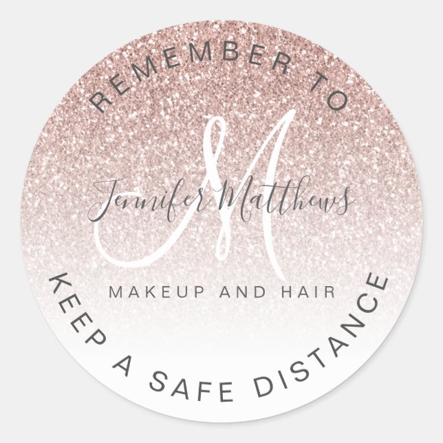 Rose Gold Logo Salon COVID Sicherheit soziale Dist Runder Aufkleber (Vorderseite)