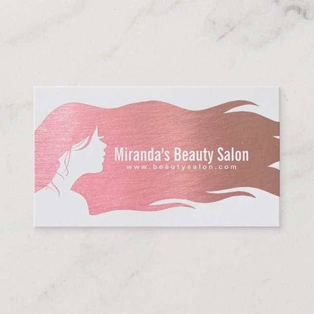 Rose Gold Long Hair Makeup Artist Haar Stylist Visitenkarte (Vorderseite)