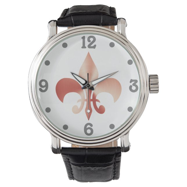 Rose Gold Look Fleur-de-lis Armbanduhr (Vorderseite)