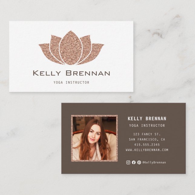Rose Gold Lotus Yoga Carte de visite avec photo (Devant / Derrière)