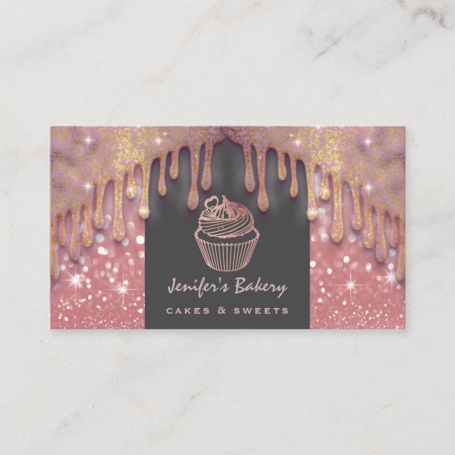 Rose Gold luxuriöse glitterige Tropfen cupcake Bäc Visitenkarte (Vorderseite)
