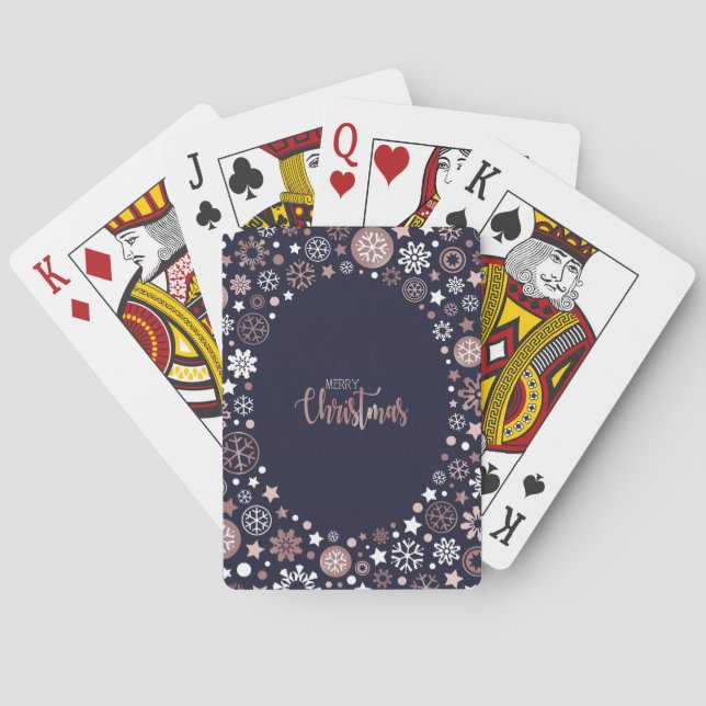 Rose Gold Luxus Metallische Winterschneeflocken Spielkarten (Rückseite)