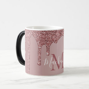 Rose Gold Luxus-Monogramm mit tropfendem Glitter Verwandlungstasse