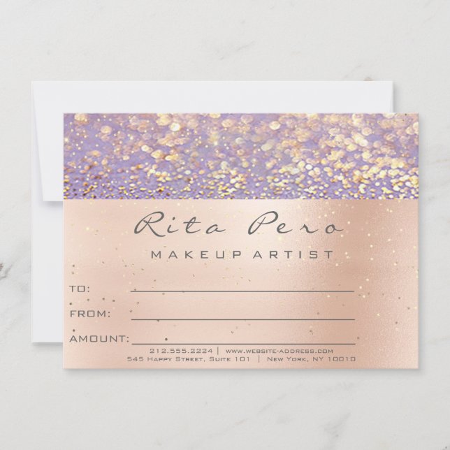 Rose Gold Makeup Artist Zertifikat Geschenk Lila (Vorderseite)