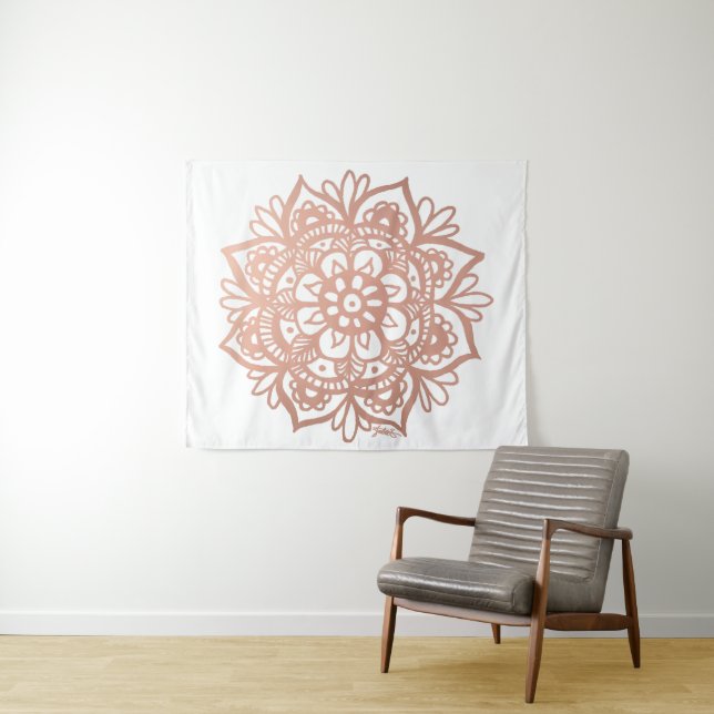 Rose Gold Mandala Art Pink Blume Wandteppich (Beispiel (Horizontal))