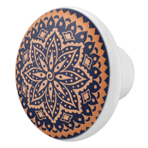 Rose-Gold Mandala auf blauem Hintergrund Keramikknauf