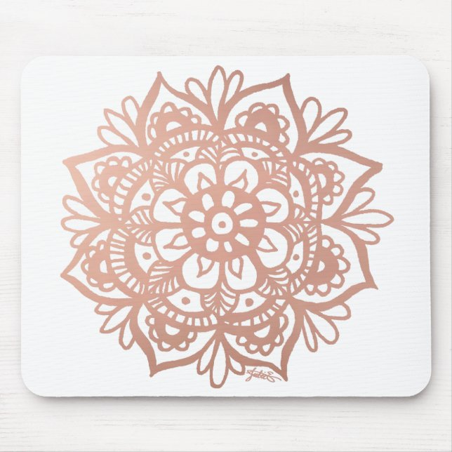 Rose Gold Mandala Blume Rosa Mousepad (Vorne)