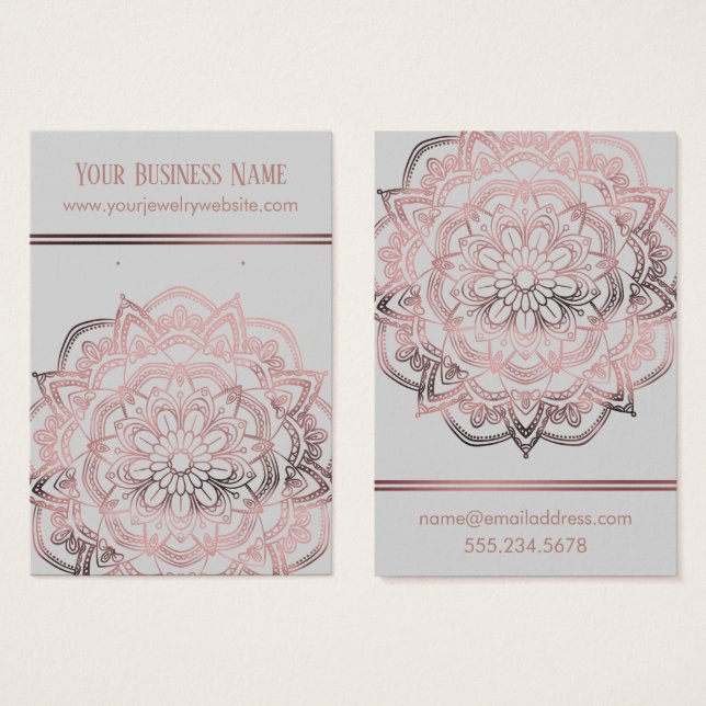 Rose Gold Mandala Light Grau Earring Display Cards (Vorne & Hinten)