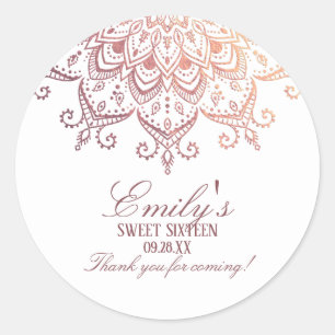 Rose Gold Mandala Sweet 16 Danke Runder Aufkleber