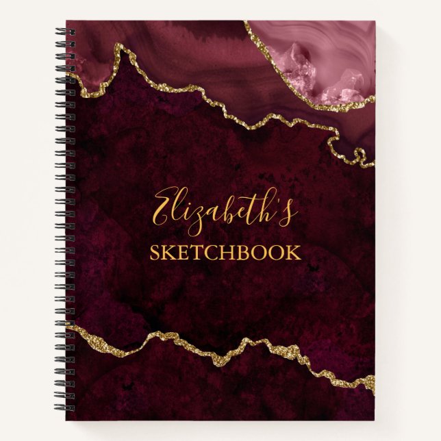 Rose Gold Marble Agate Geode Sketchbook Notizbuch (Vorderseite)