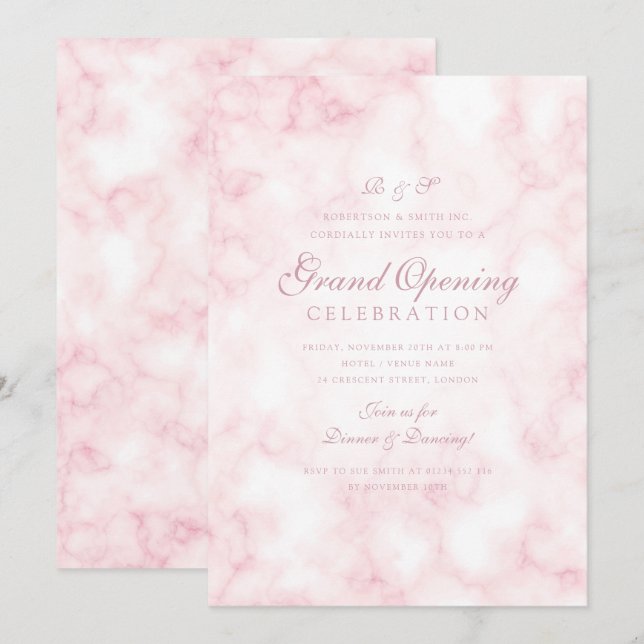 Rose Gold Marble Blush Corporate Grand Opening Einladung (Vorne/Hinten)