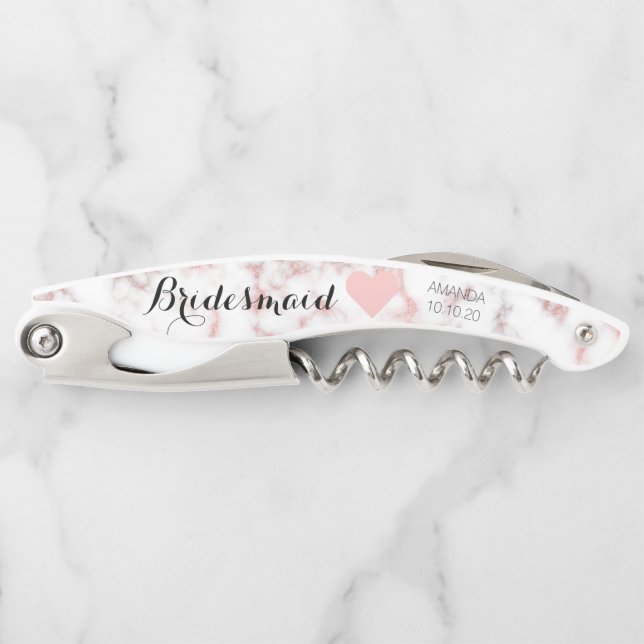 Rose Gold Marble Brautparty Girly Bridesmaid Kellnermesser (Vorderseite)