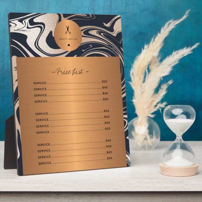 Rose gold marble copper hair salon services list fotoplatte (Seite)