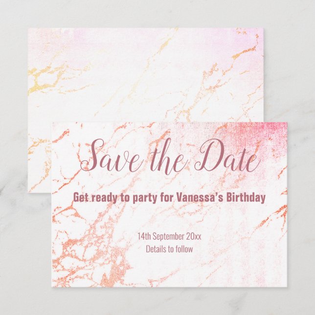 ROSE GOLD MARBLE DESIGN SAVE THE DATE RSVP KARTE (Vorne/Hinten)