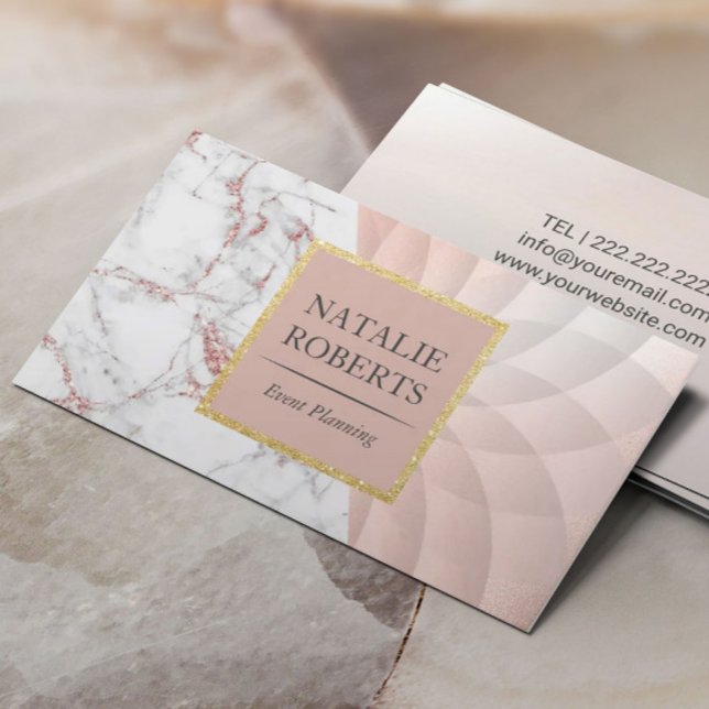 Rose Gold Marble Geometric Lotus Event Planning Visitenkarte (Von Creator hochgeladen)