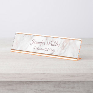 Rose Gold Marble Handgeschriebenes Skript Schreibtischnamensplakette