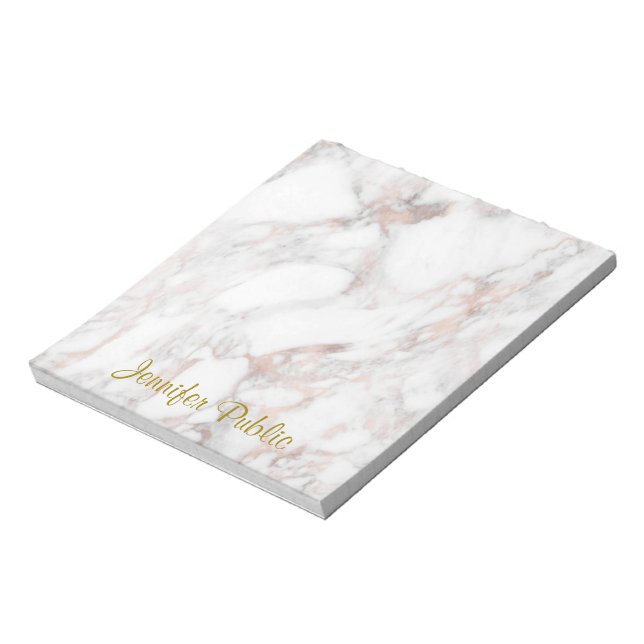 Rose Gold Marble Handwritten Elegant Template Notizblock (Rotiert)