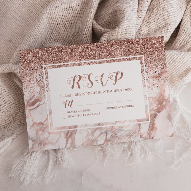 Rose Gold Marble Imitate Glitzer Script RSVP Karte (Von Creator hochgeladen)