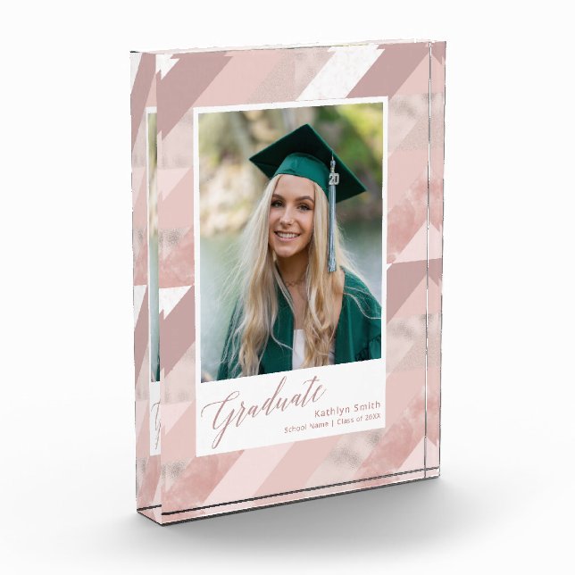 Rose Gold Marble Moderne Abschluss Girl Fotoblock (Links)
