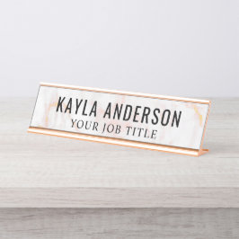 Rose Gold Marble Moderner Büroangestellter Schreibtischnamensplakette