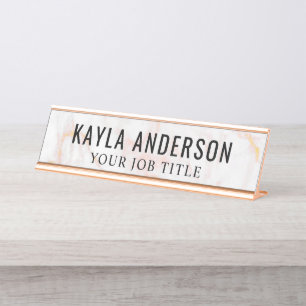 Rose Gold Marble Moderner Büroangestellter Schreibtischnamensplakette