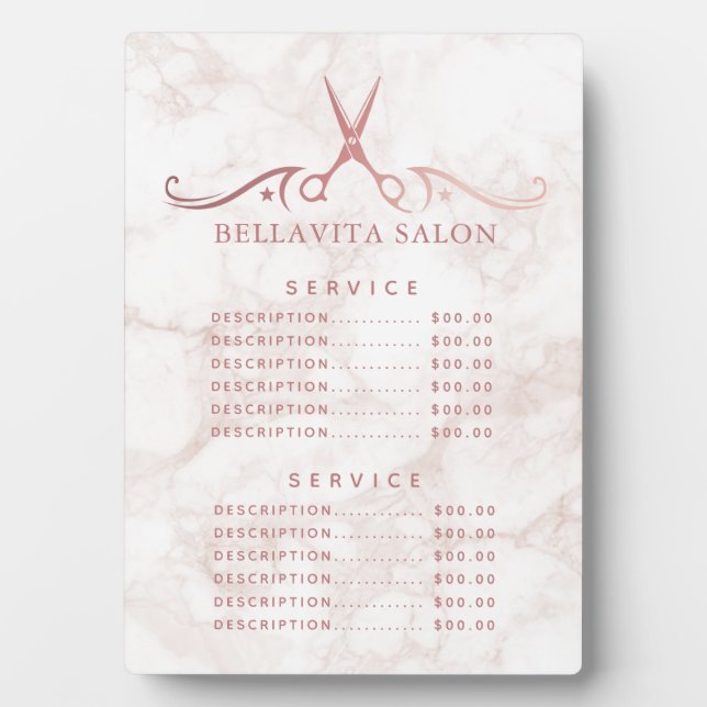 Rose Gold Marble Salon Preis Menü Fotoplatte (Vorderseite)