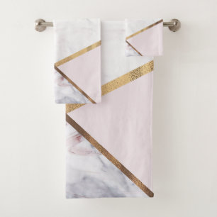 Rose Gold Marble Swirl & Blush Pink Bronze Glam Badhandtuch Set