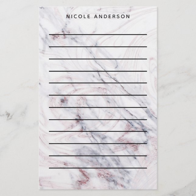 Rose Gold Marble Swirl & Blush Pink Bronze Glam Briefpapier (Vorderseite)