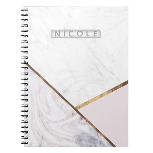 Rose Gold Marble Swirl & Blush Pink Bronze Glam Notizblock (Vorderseite)