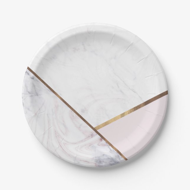 Rose Gold Marble Swirl & Blush Pink Bronze Glam Pappteller (Vorderseite)