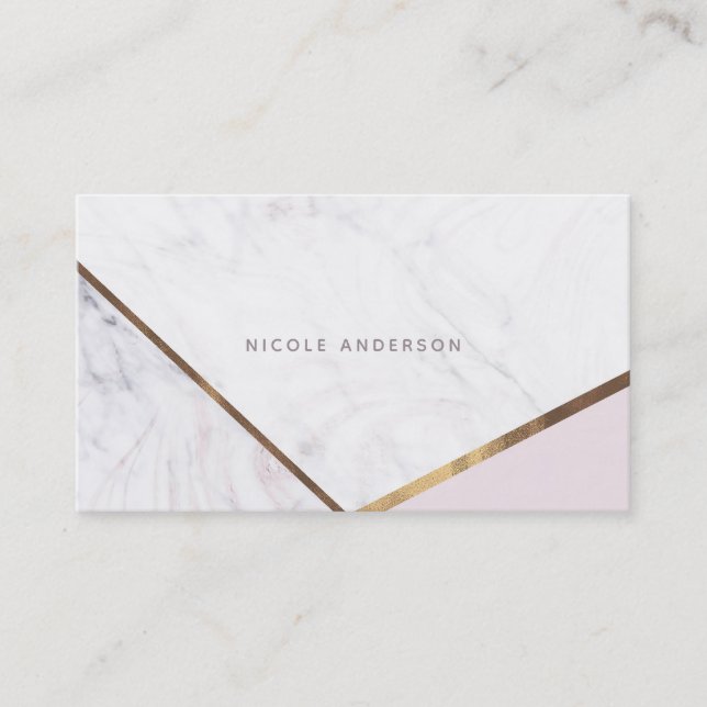 Rose Gold Marble Swirl & Blush Pink Bronze Glam Visitenkarte (Vorderseite)