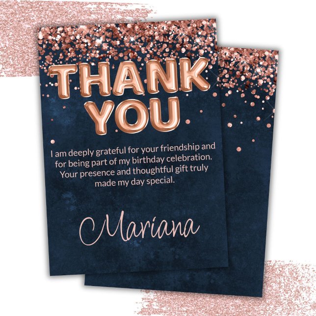 Rose Gold Marine Blue Anniversaire Carte de remerc (Créateur téléchargé)