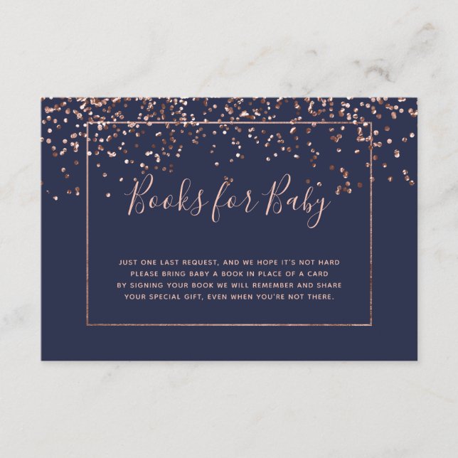 Rose Gold Marineblau bringen ein Buch Babydusche Begleitkarte (Vorderseite)